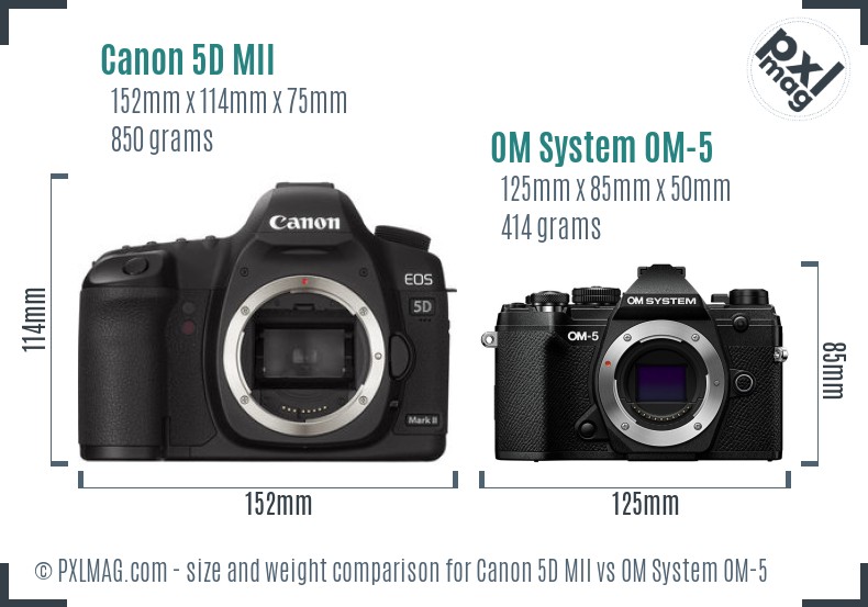 Canon 5D MII vs OM System OM-5 size comparison