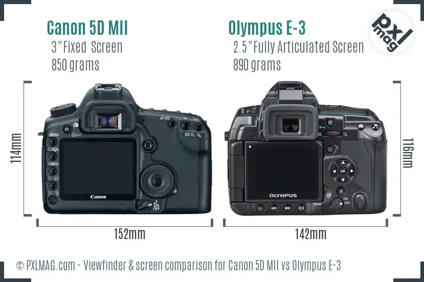 Canon 5D MII vs Olympus E-3 Screen and Viewfinder comparison