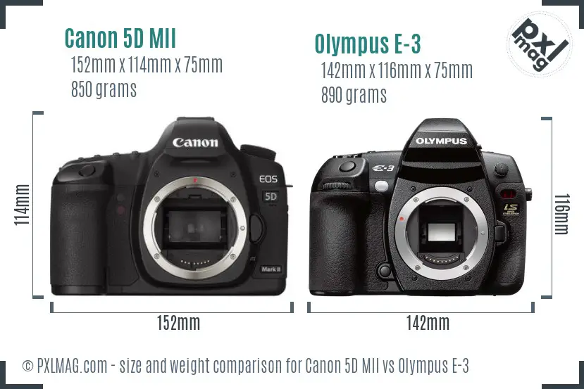Canon 5D MII vs Olympus E-3 size comparison