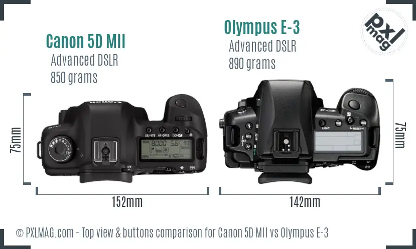 Canon 5D MII vs Olympus E-3 top view buttons comparison