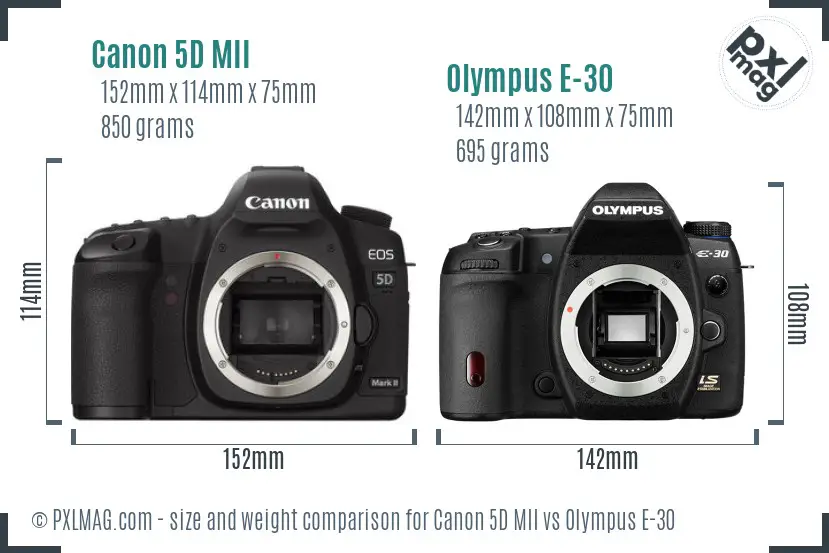 Canon 5D MII vs Olympus E-30 size comparison