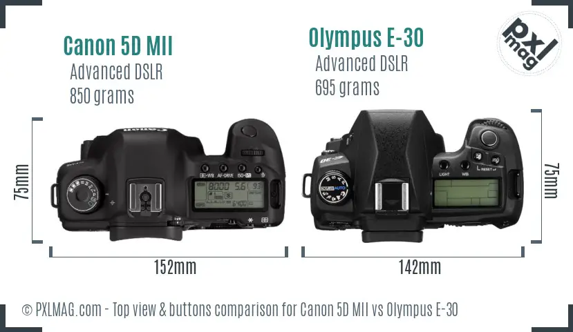 Canon 5D MII vs Olympus E-30 top view buttons comparison