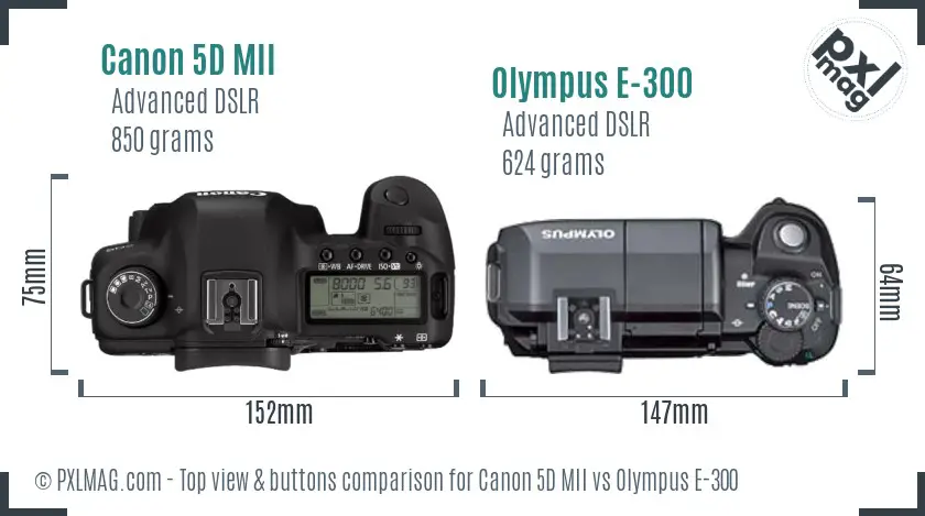 Canon 5D MII vs Olympus E-300 top view buttons comparison