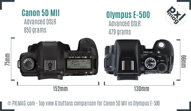 Canon 5D MII vs Olympus E-500 top view buttons comparison