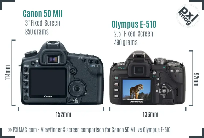 Canon 5D MII vs Olympus E-510 Screen and Viewfinder comparison