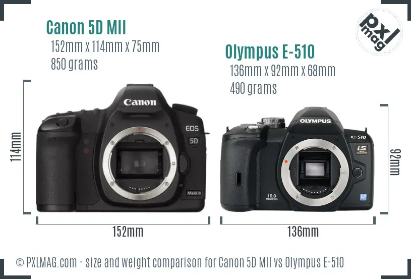 Canon 5D MII vs Olympus E-510 size comparison