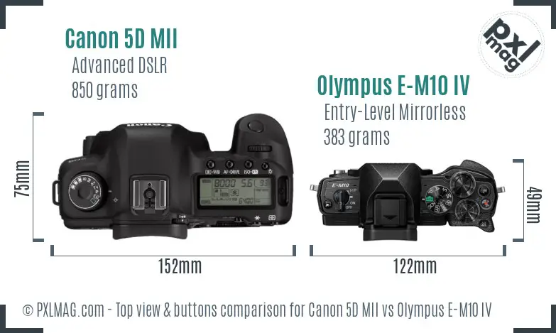 Canon 5D MII vs Olympus E-M10 IV top view buttons comparison