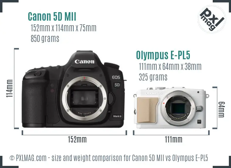 Canon 5D MII vs Olympus E-PL5 size comparison