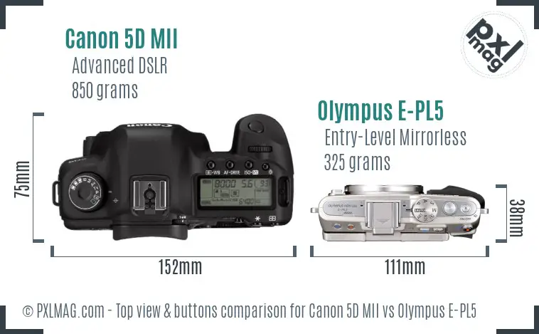Canon 5D MII vs Olympus E-PL5 top view buttons comparison
