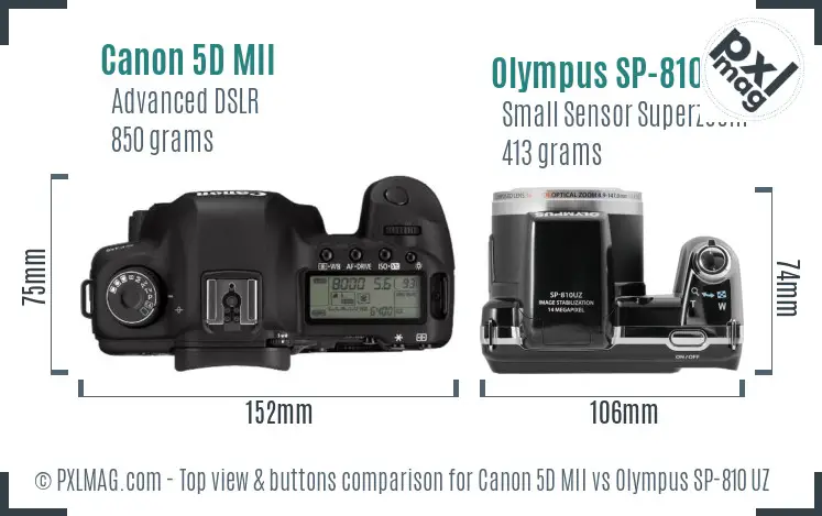 Canon 5D MII vs Olympus SP-810 UZ top view buttons comparison
