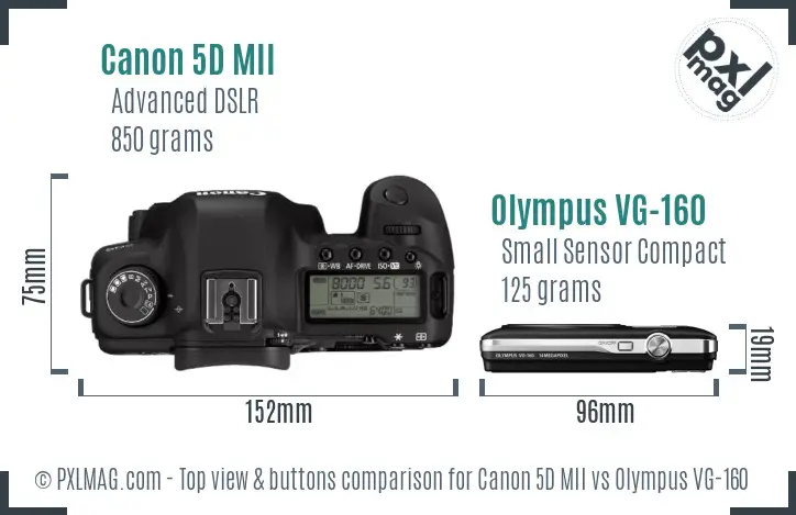 Canon 5D MII vs Olympus VG-160 top view buttons comparison