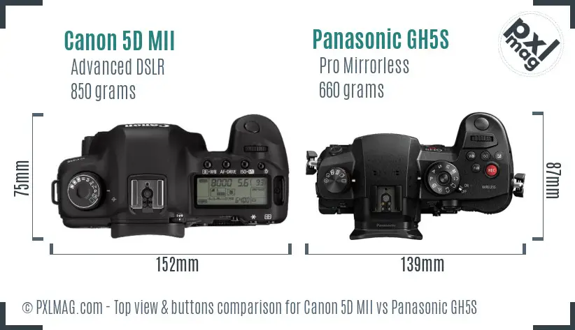 Canon 5D MII vs Panasonic GH5S top view buttons comparison Canon 5D MII vs Panasonic GH5S top view buttons comparison