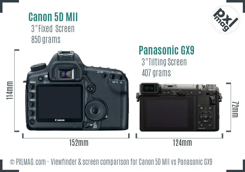 Canon 5D MII vs Panasonic GX9 Screen and Viewfinder comparison