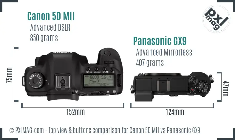Canon 5D MII vs Panasonic GX9 top view buttons comparison