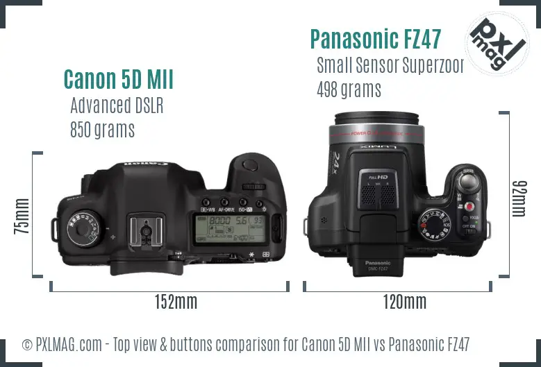 Canon 5D MII vs Panasonic FZ47 top view buttons comparison