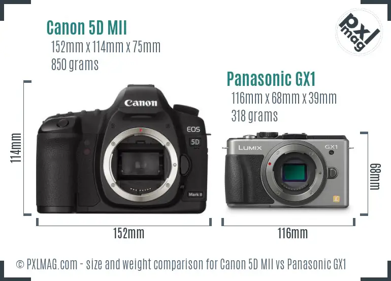 Canon 5D MII vs Panasonic GX1 size comparison Canon 5D MII vs Panasonic GX1 size comparison
