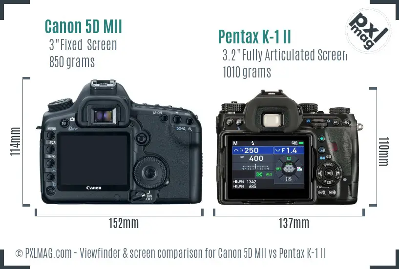 Canon 5D MII vs Pentax K-1 II Screen and Viewfinder comparison
