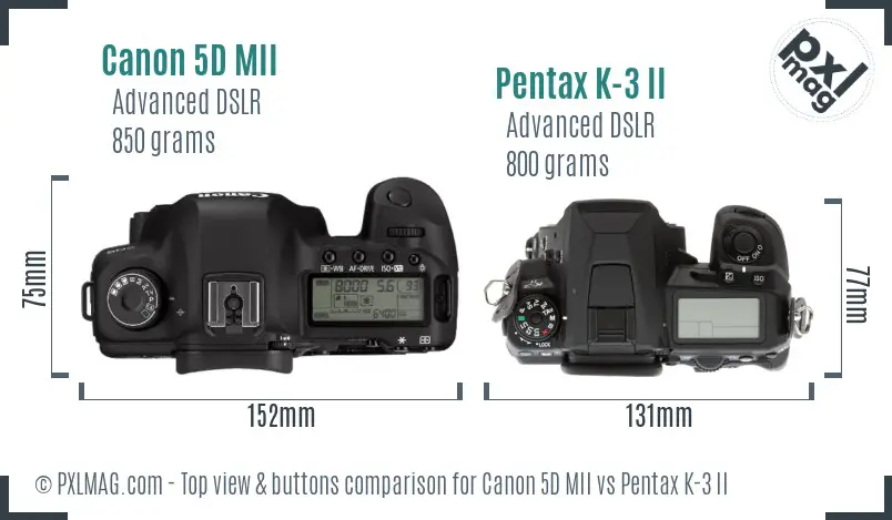 Canon 5D MII vs Pentax K-3 II top view buttons comparison