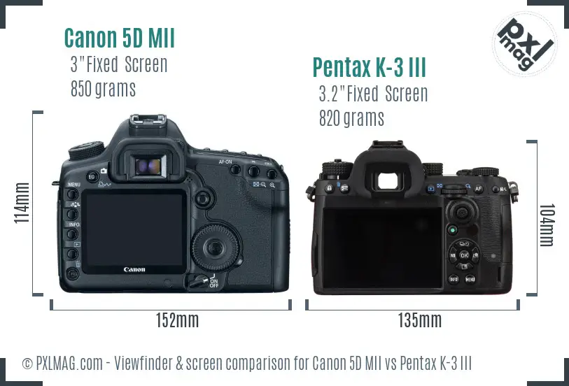 Canon 5D MII vs Pentax K-3 III Screen and Viewfinder comparison