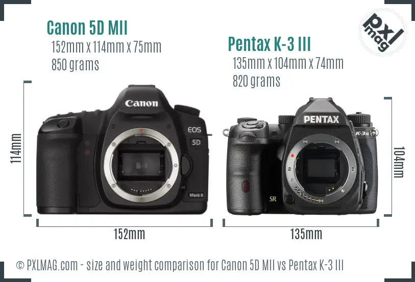 Canon 5D MII vs Pentax K-3 III size comparison