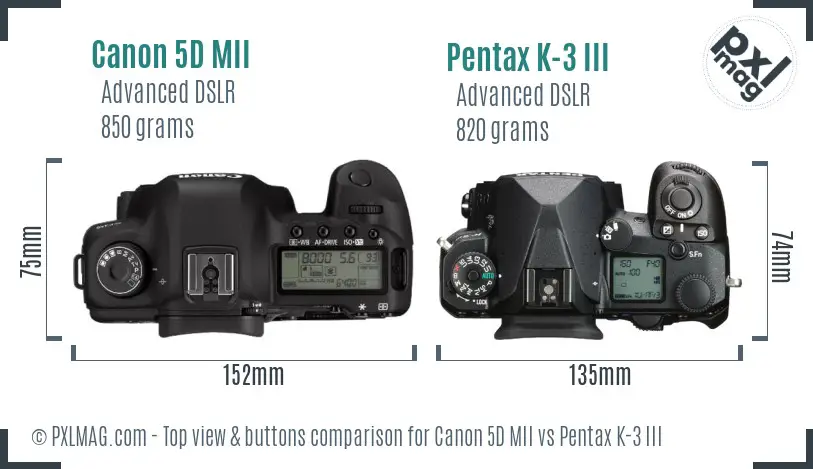Canon 5D MII vs Pentax K-3 III top view buttons comparison