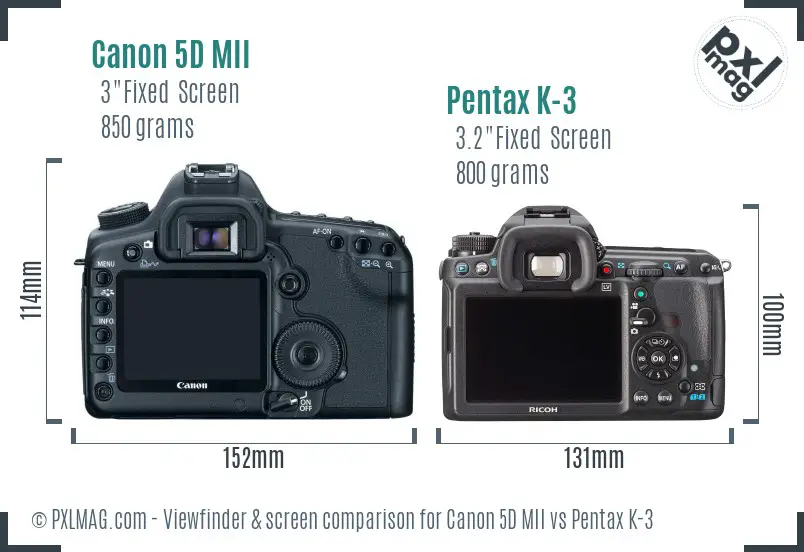 Canon 5D MII vs Pentax K-3 Screen and Viewfinder comparison
