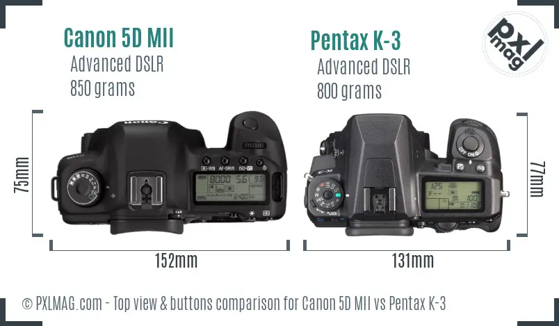 Canon 5D MII vs Pentax K-3 top view buttons comparison