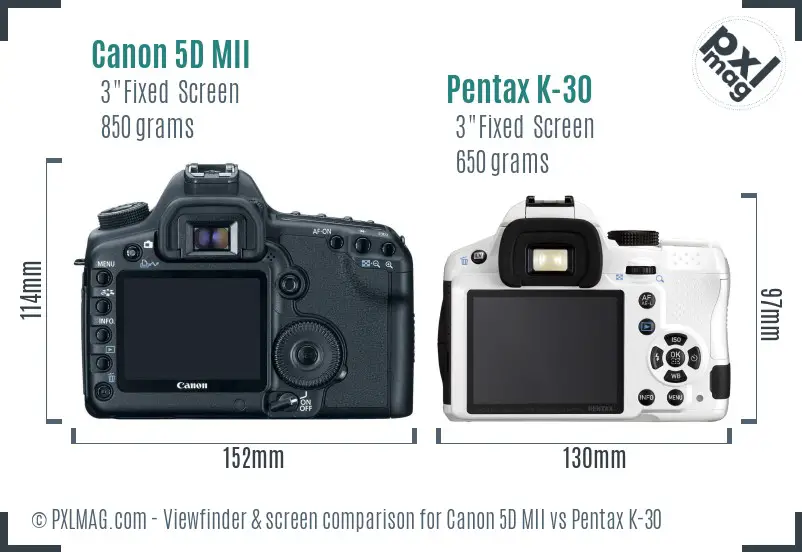 Canon 5D MII vs Pentax K-30 Screen and Viewfinder comparison
