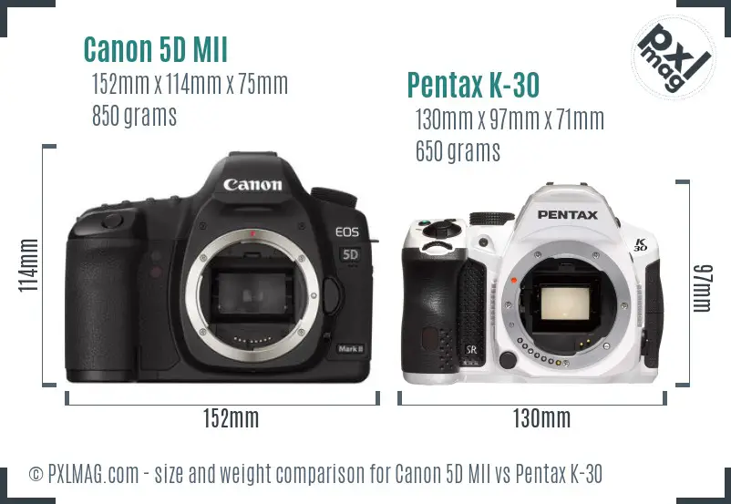 Canon 5D MII vs Pentax K-30 size comparison