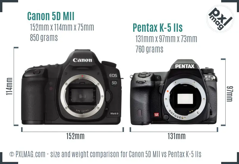 Canon 5D MII vs Pentax K-5 IIs size comparison