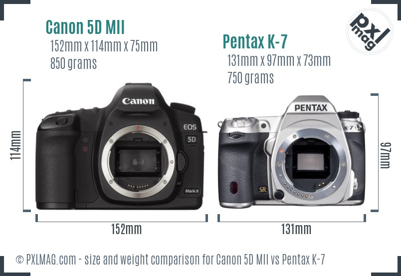 Canon 5D MII vs Pentax K-7 size comparison