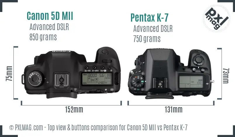 Canon 5D MII vs Pentax K-7 top view buttons comparison