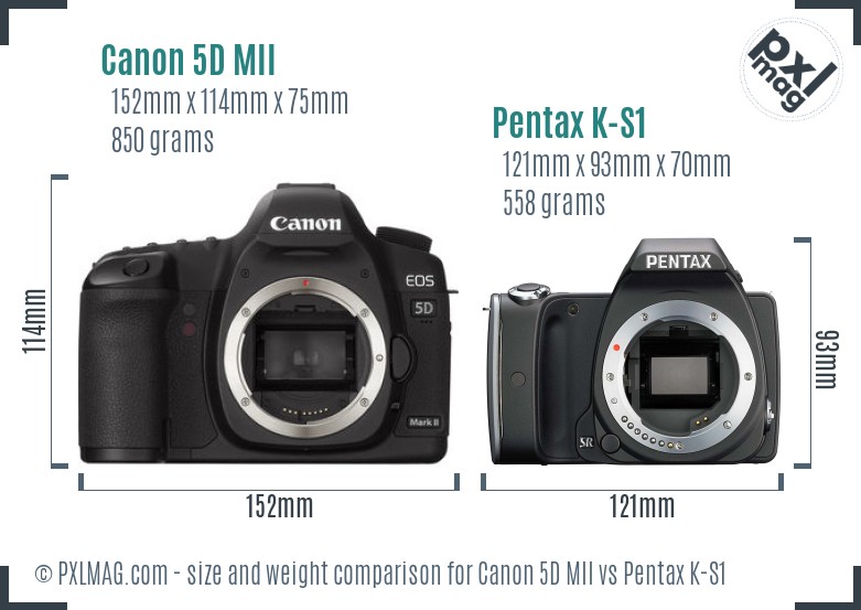 Canon 5D MII vs Pentax K-S1 size comparison