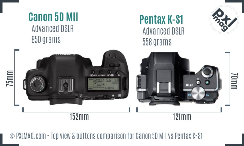 Canon 5D MII vs Pentax K-S1 top view buttons comparison