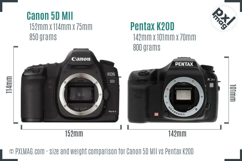 Canon 5D MII vs Pentax K20D size comparison