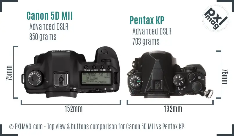 Canon 5D MII vs Pentax KP top view buttons comparison