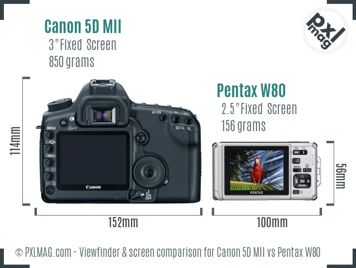 Canon 5D MII vs Pentax W80 Screen and Viewfinder comparison
