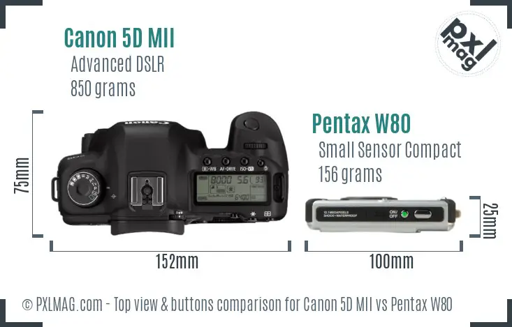 Canon 5D MII vs Pentax W80 top view buttons comparison