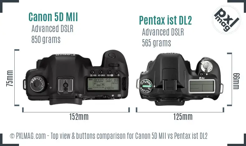 Canon 5D MII vs Pentax ist DL2 top view buttons comparison