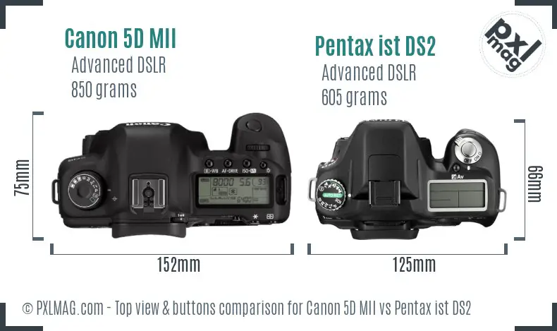 Canon 5D MII vs Pentax ist DS2 top view buttons comparison