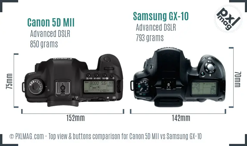 Canon 5D MII vs Samsung GX-10 top view buttons comparison