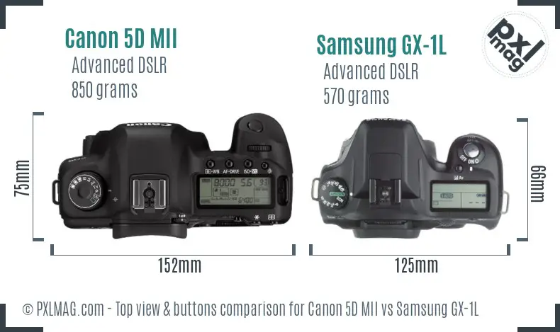 Canon 5D MII vs Samsung GX-1L top view buttons comparison