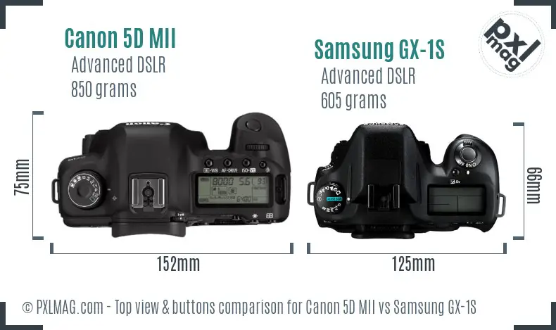 Canon 5D MII vs Samsung GX-1S top view buttons comparison
