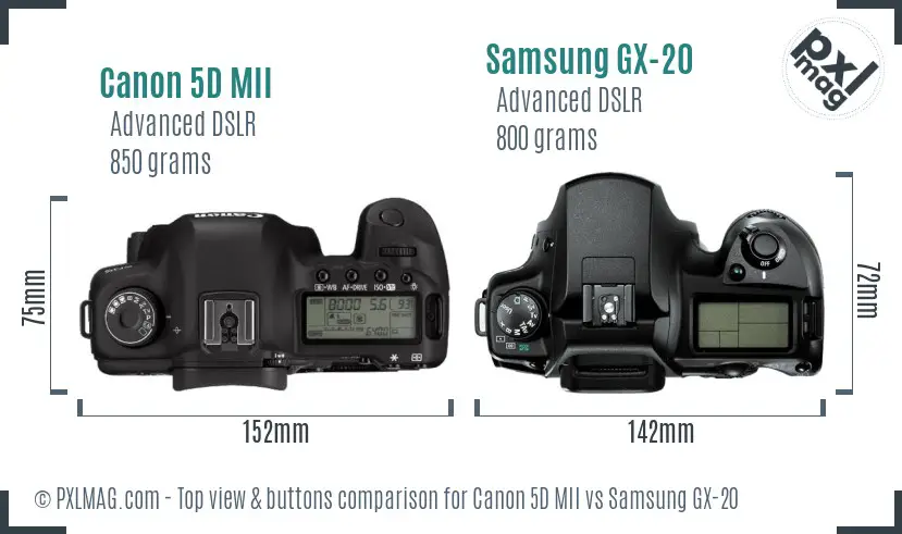 Canon 5D MII vs Samsung GX-20 top view buttons comparison