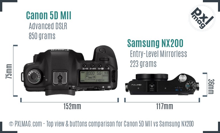 Canon 5D MII vs Samsung NX200 top view buttons comparison