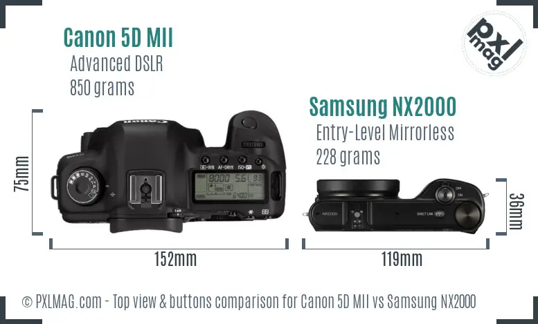 Canon 5D MII vs Samsung NX2000 top view buttons comparison