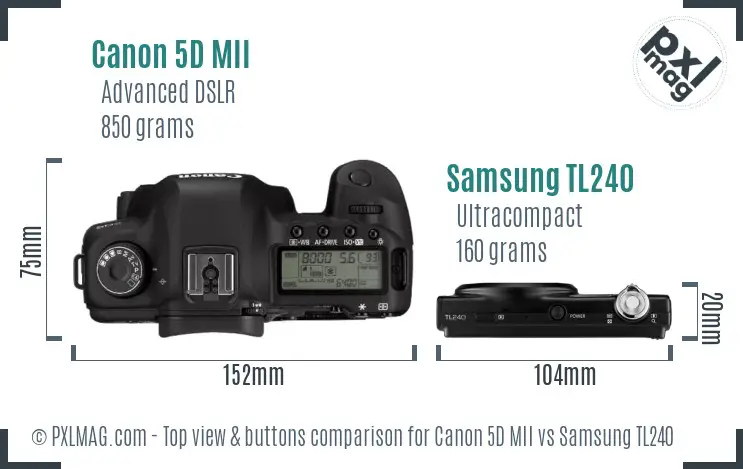 Canon 5D MII vs Samsung TL240 top view buttons comparison