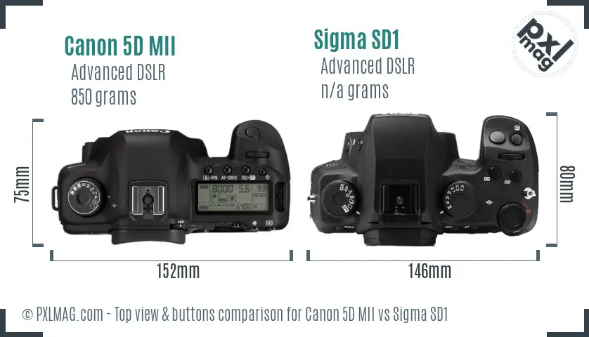 Canon 5D MII vs Sigma SD1 top view buttons comparison