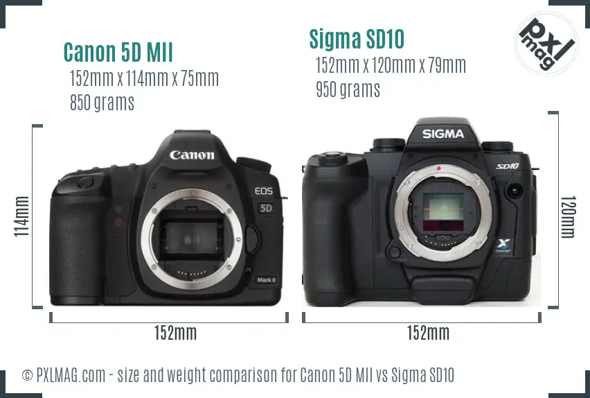 Canon 5D MII vs Sigma SD10 size comparison