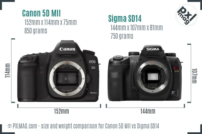 Canon 5D MII vs Sigma SD14 size comparison